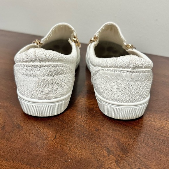 Krush White Zip Slide On Shoes Mens 6 /‎ Womens 8W Vegan Leather Snake Embossed - Picture 5 of 7